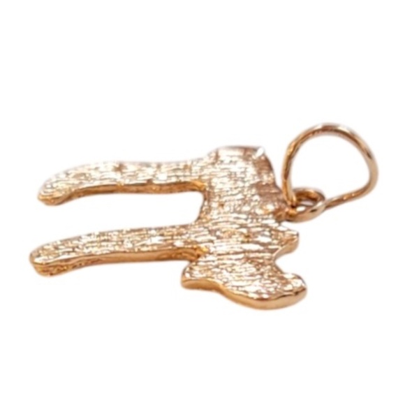 14K Yellow Gold Textured Chai Charm Pendant #20539 - Picture 3 of 6